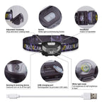 Headlamp Flashlight USB Rechargeable 1200 mAh Super Bright White LED Waterproof Bright Flashlight for Outdoors (2 Pack)