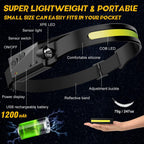 LED Headlamp Rechargeable Headlamp with Motion Sensor 4 Modes Outdoor Waterproof Flashlight for Camping, Hiking, Fishing