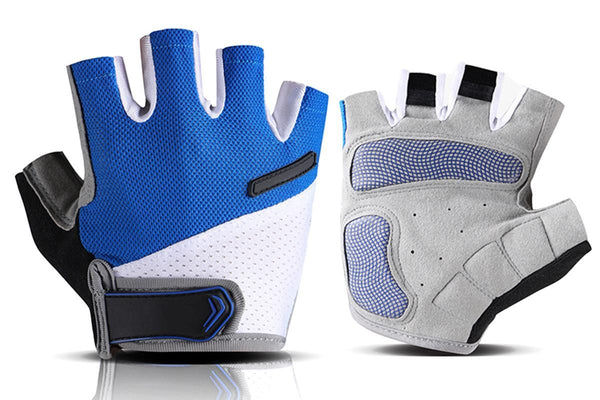 1 Pair Cycling Half Finger Bike Gloves With Anti Slip Pad For Unisex - Blue & XL