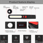 Rechargeable LED Work Light, Dual Color Combo Light 2 in 1 Inspection Light and 3W COB LED Torch Lam