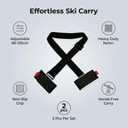 2-Pack Premium Ski and Pole Carrier Straps Adjustable and Cushioned Skiing Shoulder Straps with Hook Fasteners for Adults, Durable Nylon Ski and Snowboard Protection with Comfort Cushions