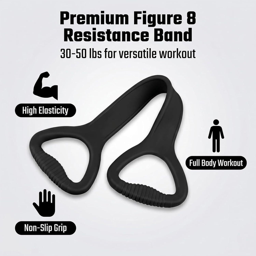 Black Resistance Band with Handles, Upgraded Silicone Exercise Bands for Shoulder Stretching, Yoga, Pilates, Arm, Back, Leg Workouts at Gym or Home, Compact, Stylish Design for Men and Women