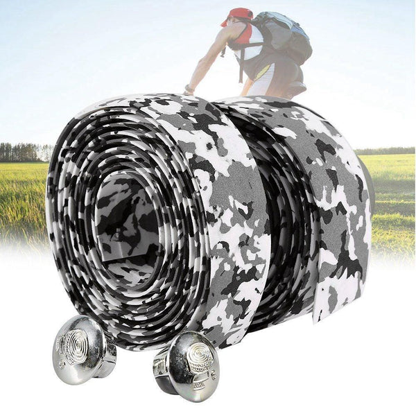 2Pcs Bicycle Handlebar Anti-slip Grip Wrap Tape and 2 Bar Plugs - Black White
