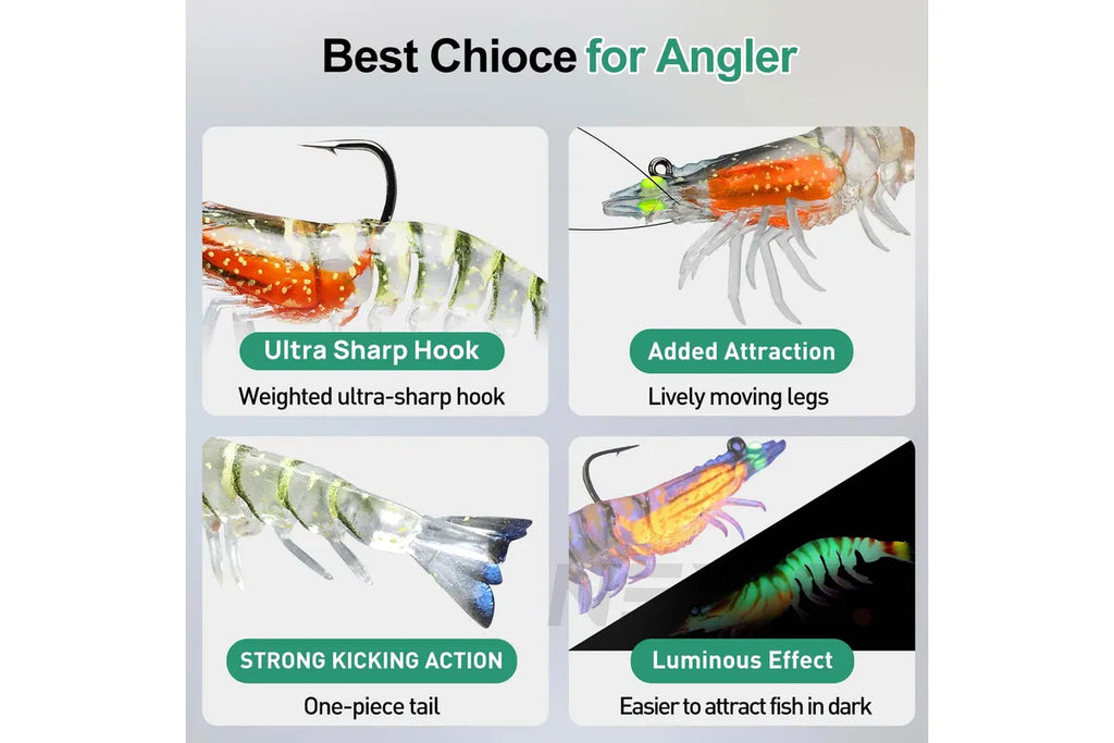 3X Durable TPE Fishing Tackle Prawn Shrimp Trout Bream Flathead Cod Jew Bass Lure - Black+Red+Orange-3 Packs