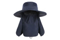 Outdoor Sun Protection Fishing Cap Wide Brim Hat With Neck Flap And Face Cover - Navy Blue