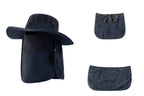 Outdoor Sun Protection Fishing Cap Wide Brim Hat With Neck Flap And Face Cover - Navy Blue