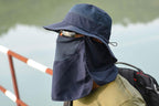 Outdoor Sun Protection Fishing Cap Wide Brim Hat With Neck Flap And Face Cover - Navy Blue