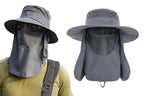 Outdoor Sun Protection Fishing Cap Wide Brim Hat With Neck Flap And Face Cover - Navy Blue