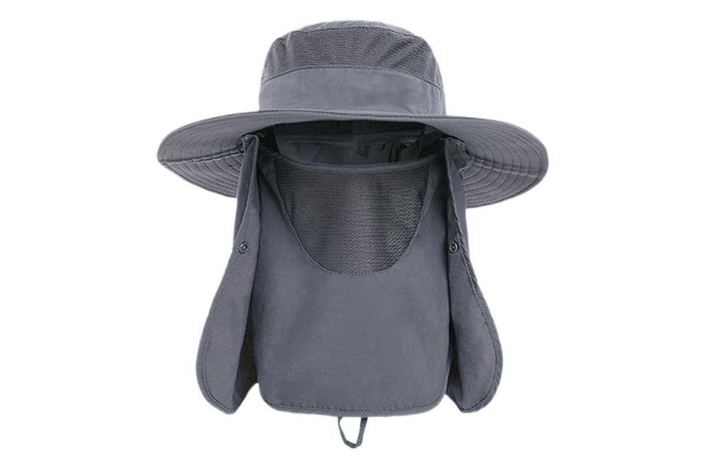 Outdoor Sun Protection Fishing Cap Wide Brim Hat With Neck Flap And Face Cover - Dark Grey