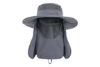 Outdoor Sun Protection Fishing Cap Wide Brim Hat With Neck Flap And Face Cover - Dark Grey