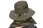 Outdoor Sun Protection Fishing Cap Wide Brim Hat With Neck Flap And Face Cover - Army Green