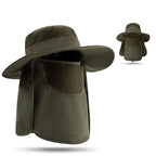 Outdoor Sun Protection Fishing Cap Wide Brim Hat With Neck Flap And Face Cover - Army Green