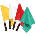 4pcs Hand Signal Flags Match Referee Flag Stainless Steel Pole Command Flag (Yellow, Red, Green, White)