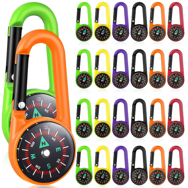 24 Pcs Compass Carabiners Clip-on Self Locking Keychains for Outdoor Hiking Camping