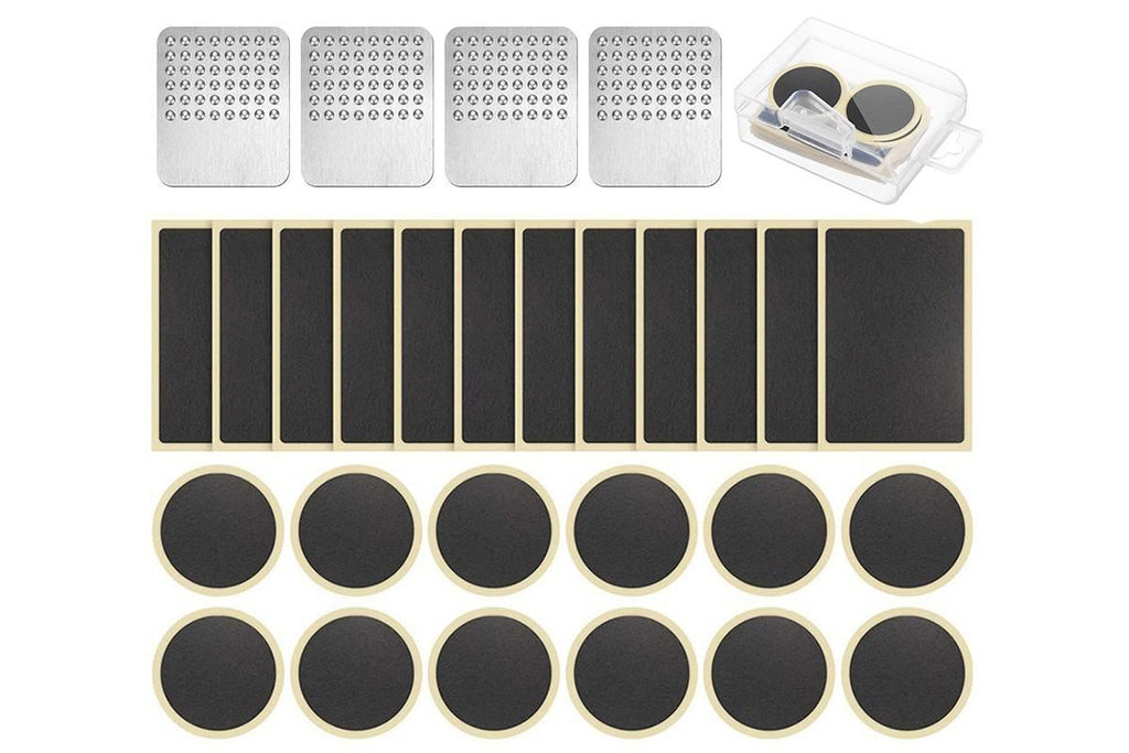 24Pcs Bike Tire Patch Kit with 4 Metal Rasps No Glue Needed for Bicycle Inner Tube Repair