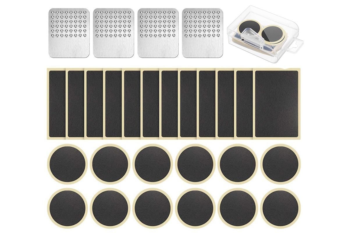 24Pcs Bike Tire Patch Kit with 4 Metal Rasps No Glue Needed for Bicycle Inner Tube Repair