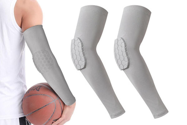 2 Pcs Tennis Elbow Compression Support Sleeve for Golfers Elbow Pain Relief Workout Weightlifting Elbow Brace with Honeycomb Lining -Light Gray / M