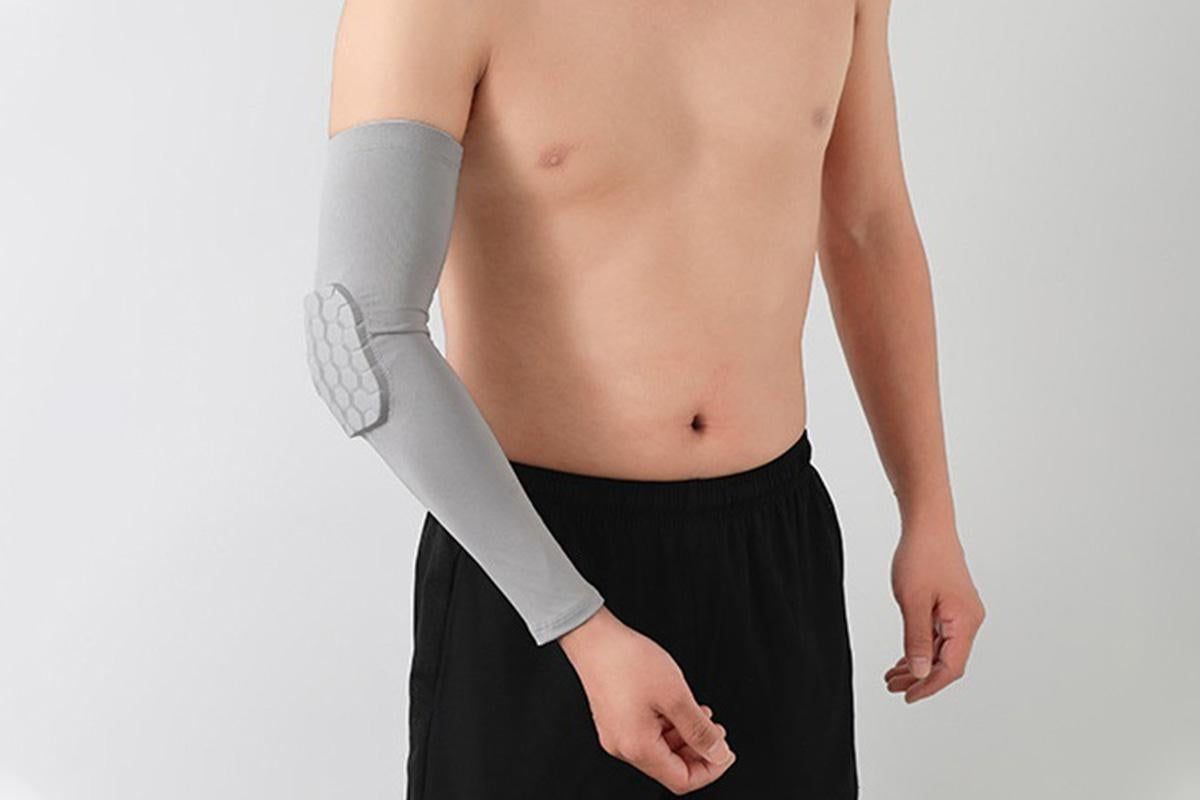 2 Pcs Tennis Elbow Compression Support Sleeve for Golfers Elbow Pain Relief Workout Weightlifting Elbow Brace with Honeycomb Lining -Light Gray / M