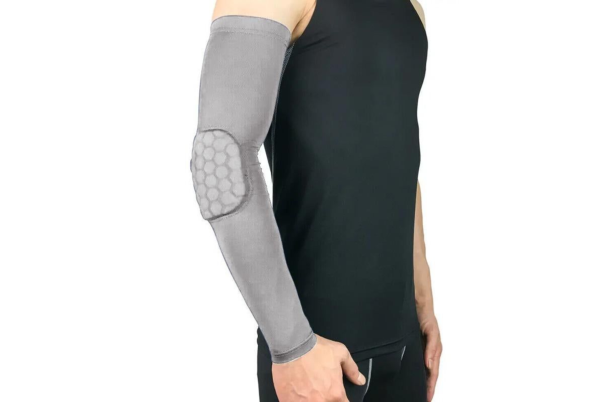 2 Pcs Tennis Elbow Compression Support Sleeve for Golfers Elbow Pain Relief Workout Weightlifting Elbow Brace with Honeycomb Lining -Light Gray / L