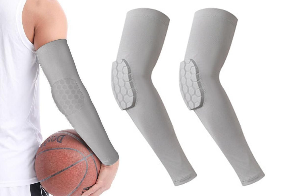 2 Pcs Tennis Elbow Compression Support Sleeve for Golfers Elbow Pain Relief Workout Weightlifting Elbow Brace with Honeycomb Lining -Light Gray / L