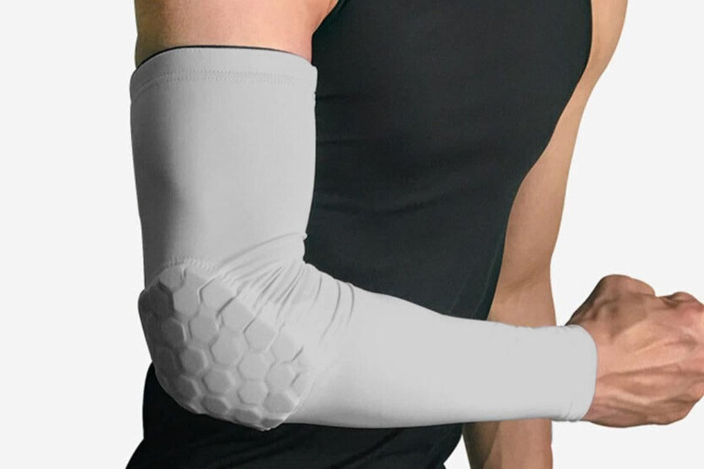 2 Pcs Tennis Elbow Compression Support Sleeve for Golfers Elbow Pain Relief Workout Weightlifting Elbow Brace with Honeycomb Lining -Light Gray / 2XL