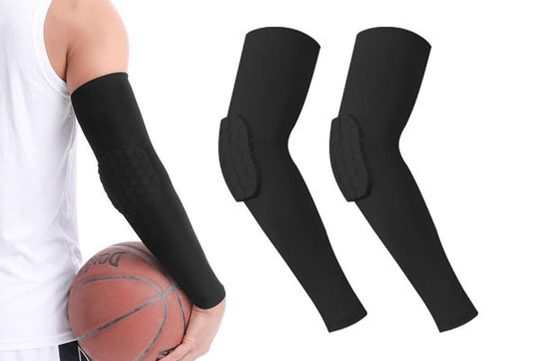 2 Pcs Tennis Elbow Compression Support Sleeve for Golfers Elbow Pain Relief Workout Weightlifting Elbow Brace with Honeycomb Lining -Black / L