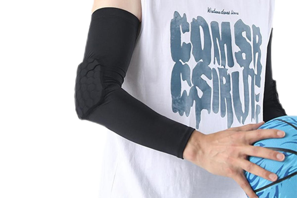 2 Pcs Tennis Elbow Compression Support Sleeve for Golfers Elbow Pain Relief Workout Weightlifting Elbow Brace with Honeycomb Lining -Black / M