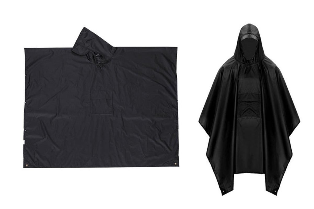 3 in 1 Portable Rain Poncho Waterproof Lightweight Emergency Raincoat with Pocket - Black