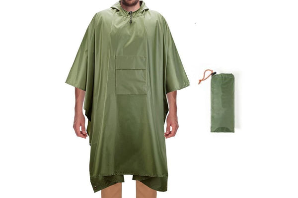 3 in 1 Portable Rain Poncho Waterproof Lightweight Emergency Raincoat with Pocket - Army Green