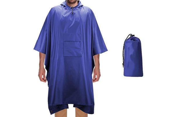 3 in 1 Portable Rain Poncho Waterproof Lightweight Emergency Raincoat with Pocket - Blue