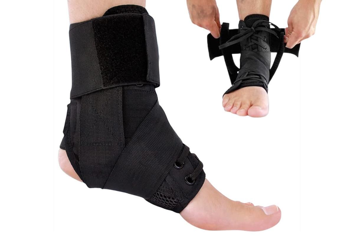 Adjustable Lace Up Ankle Brace Support for Sports Running Basketball - L