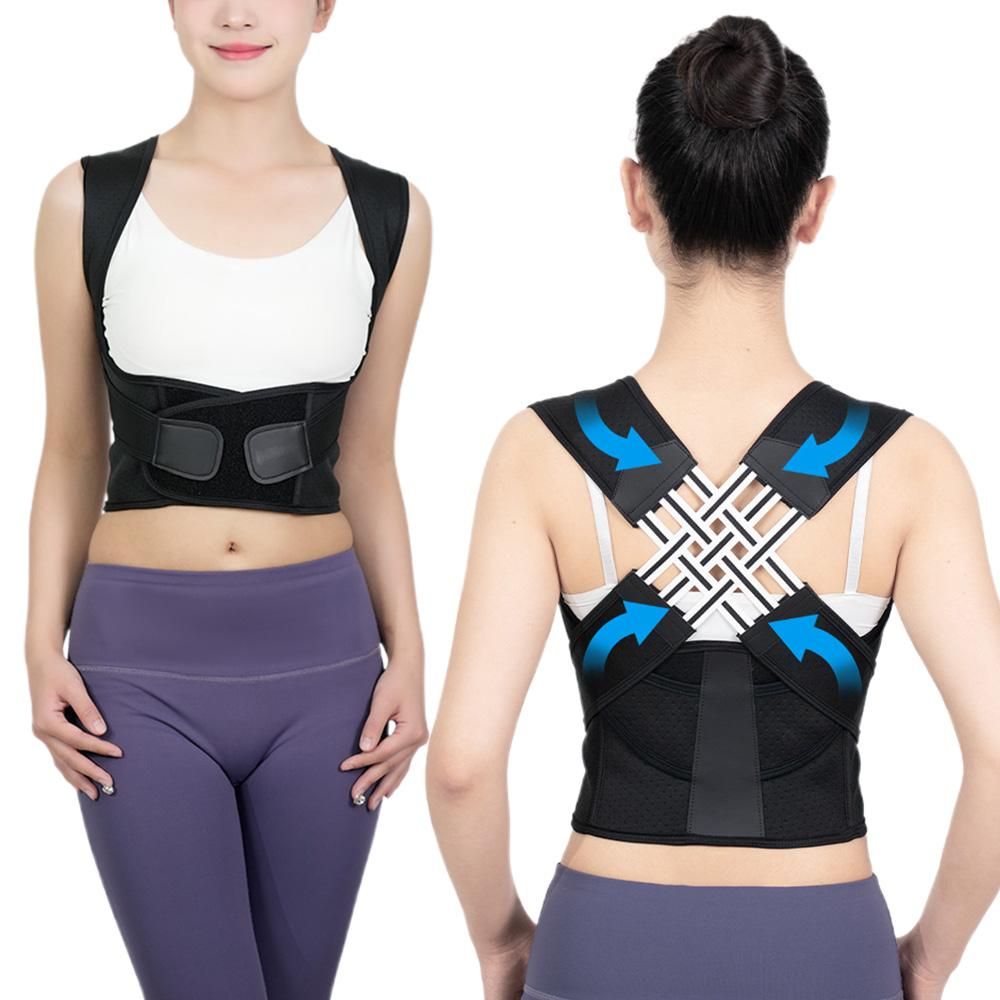 Adjustable Unisex Posture Corrector Shoulder Brace Belt Low Back Support For Women Men -Black / M
