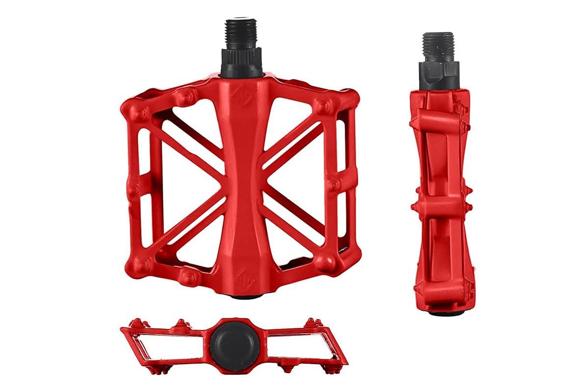 Aluminum Alloy Bike Pedals Wide Platform Lightweight Bicycle Pedals for MTB Road Bikes - Red