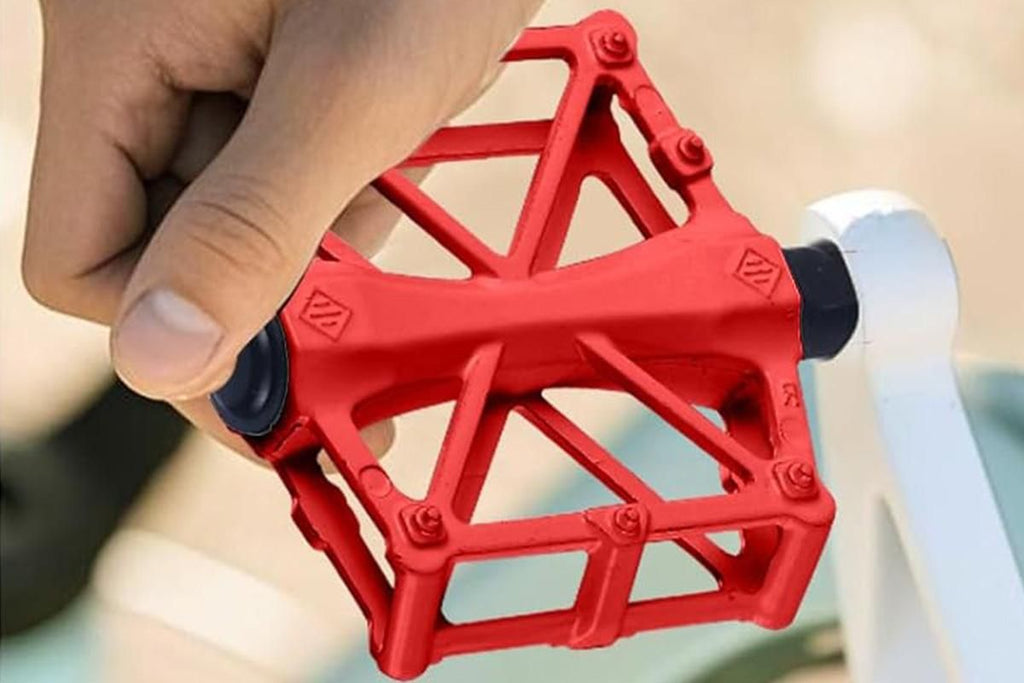Aluminum Alloy Bike Pedals Wide Platform Lightweight Bicycle Pedals for MTB Road Bikes - Red