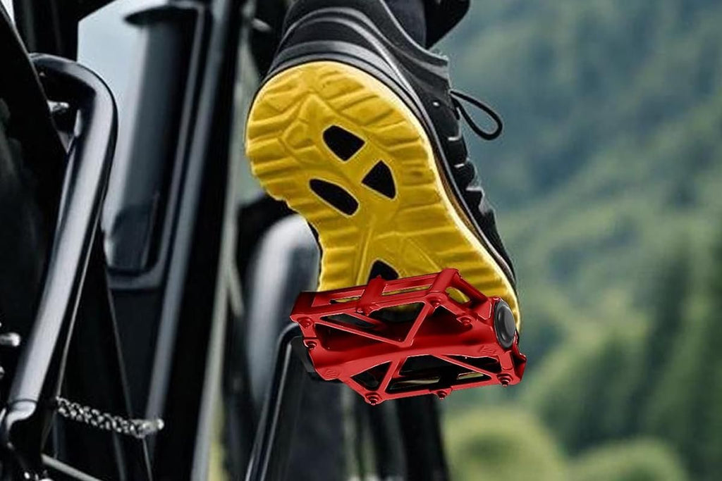 Aluminum Alloy Bike Pedals Wide Platform Lightweight Bicycle Pedals for MTB Road Bikes - Red