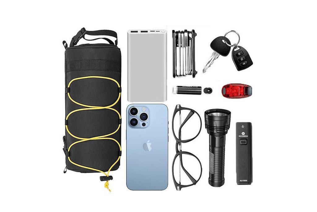 Bike Handlebar Bag Front Bike Bags Handlebar Storage Pouch Pack with Shoulder Strap - Yellow