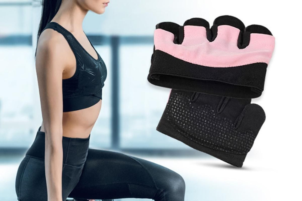 Breathable Workout Gloves Silicone Grip Half-Finger Gym Gloves for Weightlifting & Yoga - Pink & L