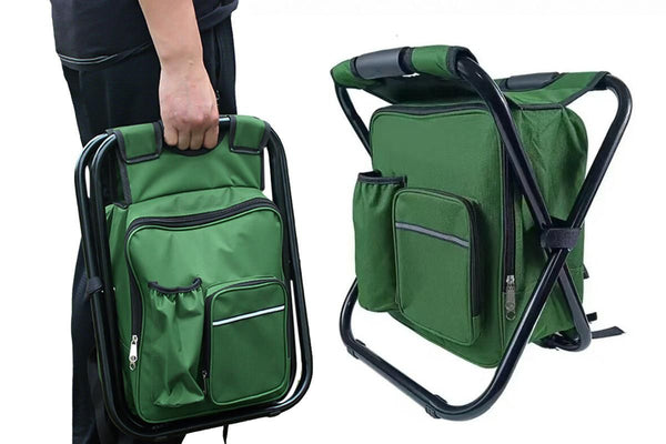 Portable Cooler Stool Multi-Function Folding Fishing Chair - Green