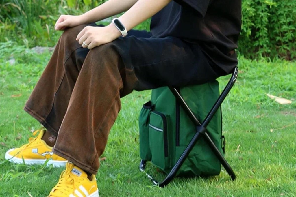 Portable Cooler Stool Multi-Function Folding Fishing Chair - Green