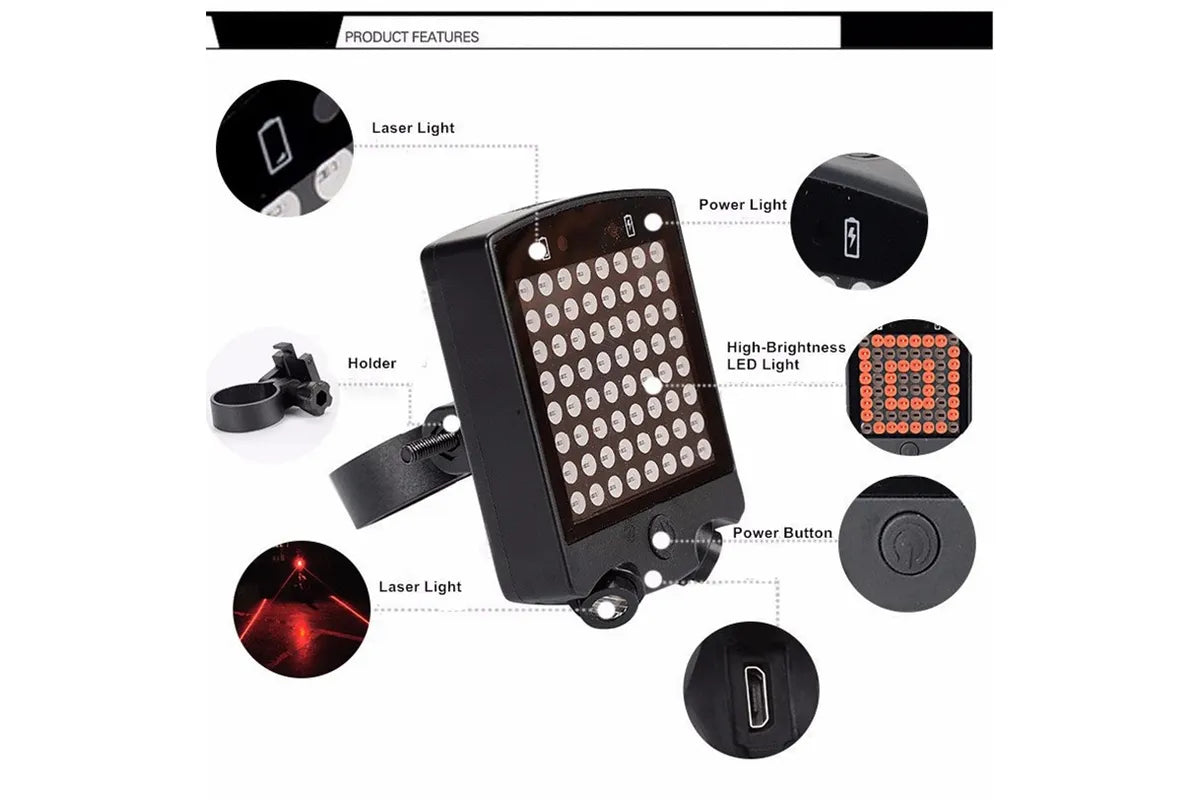 USB Rechargeable Bike Tail Light Smart Bicycle Turn Signal Lights