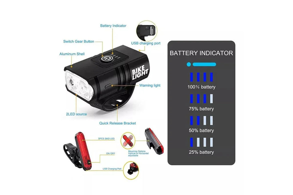 Bike Light Set Rechargeable LED Bicycle Lights Waterproof Headlight Front Rear