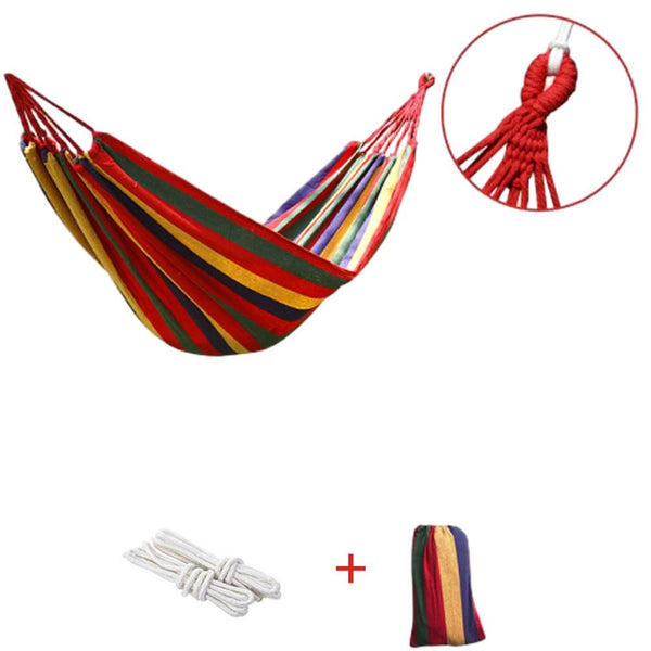 Striped Hanging Hammock 185 x 80cm Swing Single People Swing Heavy Duty Camping Hammock-Red