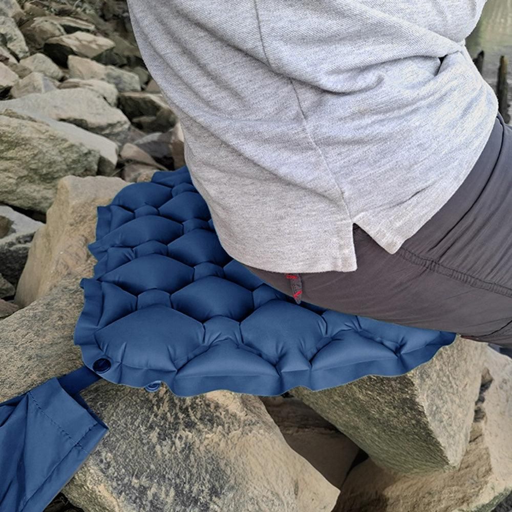 Foldable Inflatable Camping Seat Cushion Portable Seat Pad for Travel Outdoors Navy