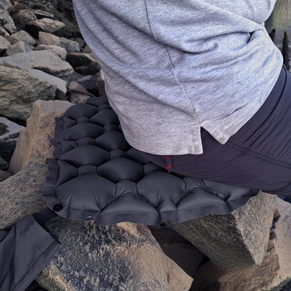 Foldable Inflatable Camping Seat Cushion Portable Seat Pad for Travel Outdoors Black