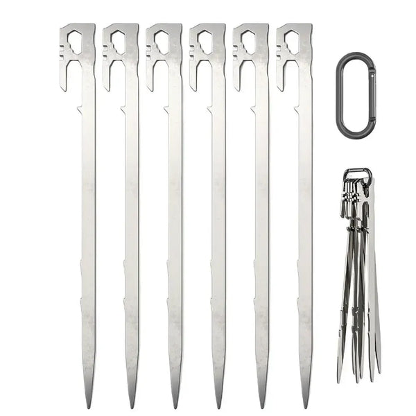 6Pcs Camping Tent Stakes 28cm Stainless Steel Canopy Tent Pegs Garden Ground Nail Beach Awnings Hammock Trampoline Accessories