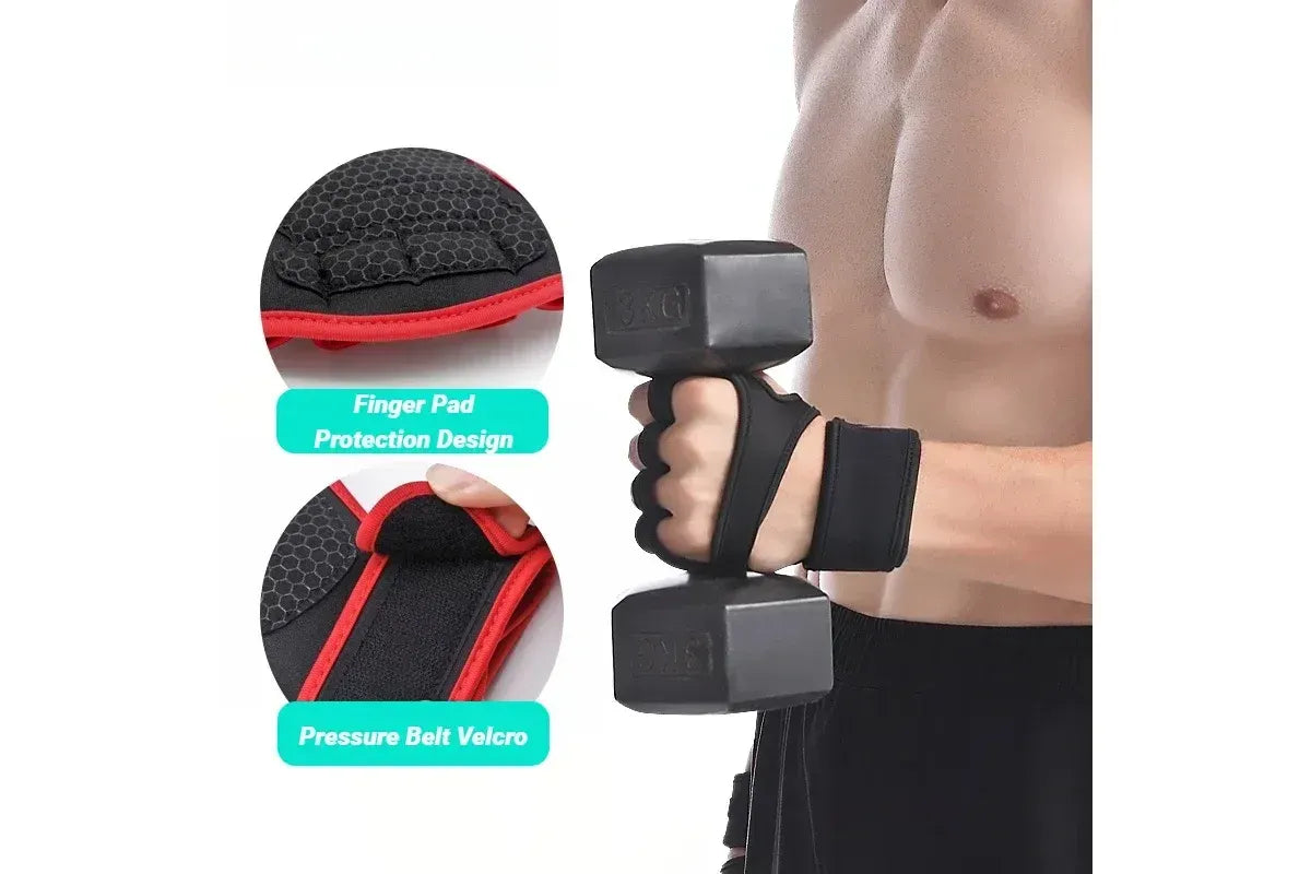 Half Finger Training Sport Gloves For Men Women Workout Fitness Body Building Weightlifting Gym Hand Wrist Protector Dumbbells - Black (1pair) XL