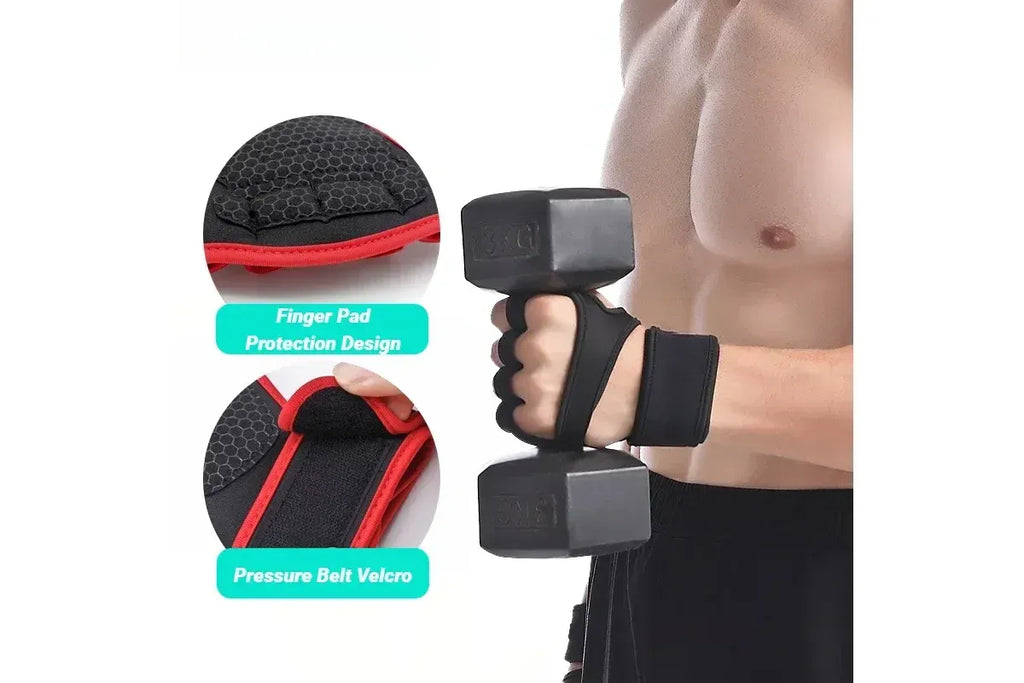 Half Finger Training Sport Gloves For Men Women Workout Fitness Body Building Weightlifting Gym Hand Wrist Protector Dumbbells - Black (1pair) L