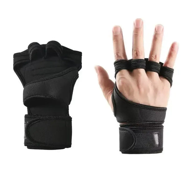 Half Finger Training Sport Gloves For Men Women Workout Fitness Body Building Weightlifting Gym Hand Wrist Protector Dumbbells - Red (1pair) M