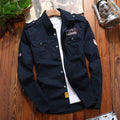 Jekop Men Long Sleeve Cotton Shirt Outdoor Workwear Dark Blue XL