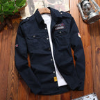 Jekop Men Long Sleeve Cotton Shirt Outdoor Workwear Dark Blue XL